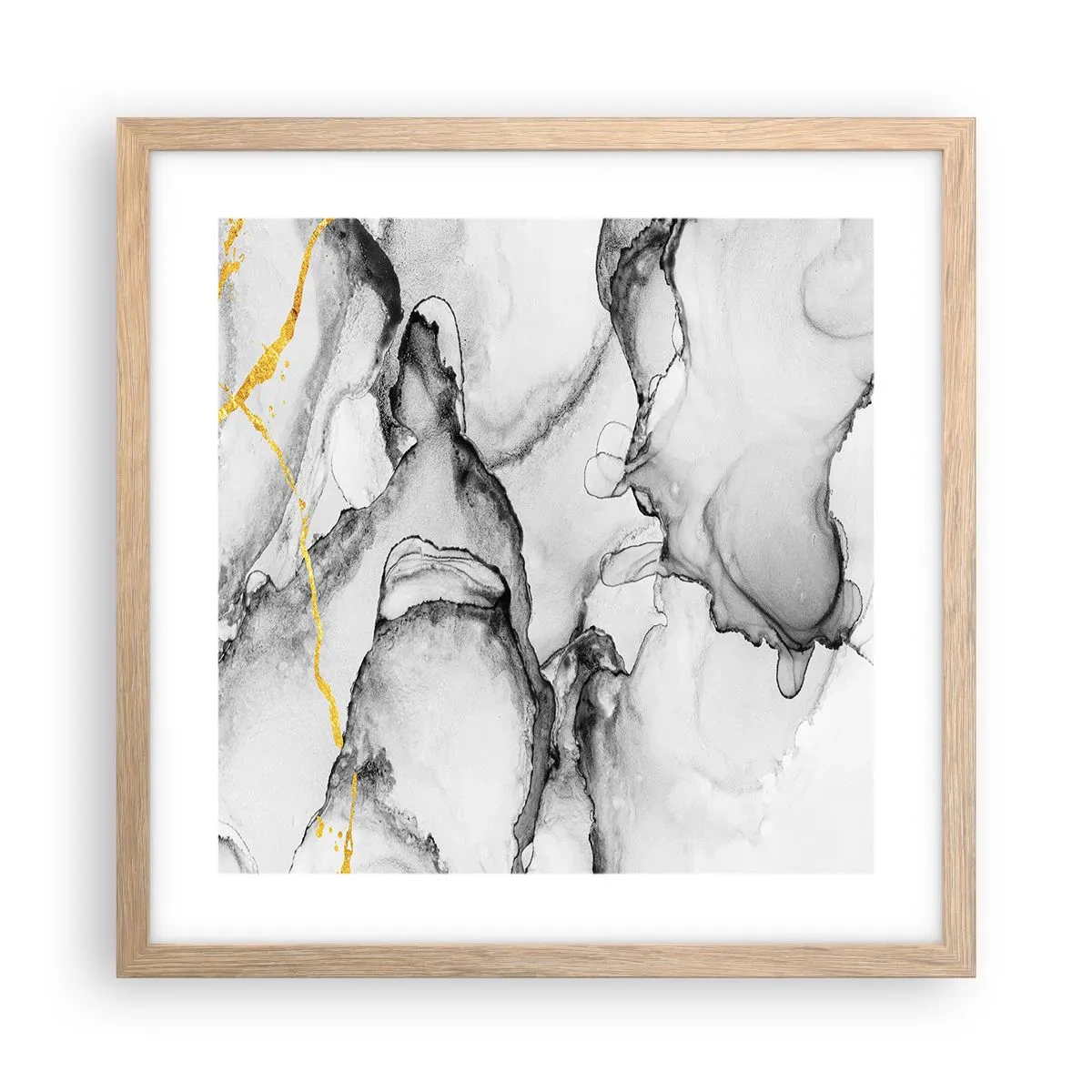 Póster en marco roble claro - Composición con motivo de oro - 40x40 cm