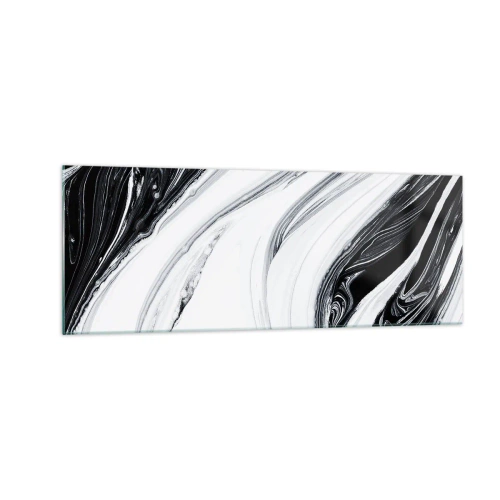 Cuadro sobre vidrio - Impresiones sobre Vidrio - Abstracción en blanco y negro con líneas dinámicas y remolinos. - 140x50cm - Combinando opuestos - Decoración de pared moderna para salón y dormitorio ARTTOR