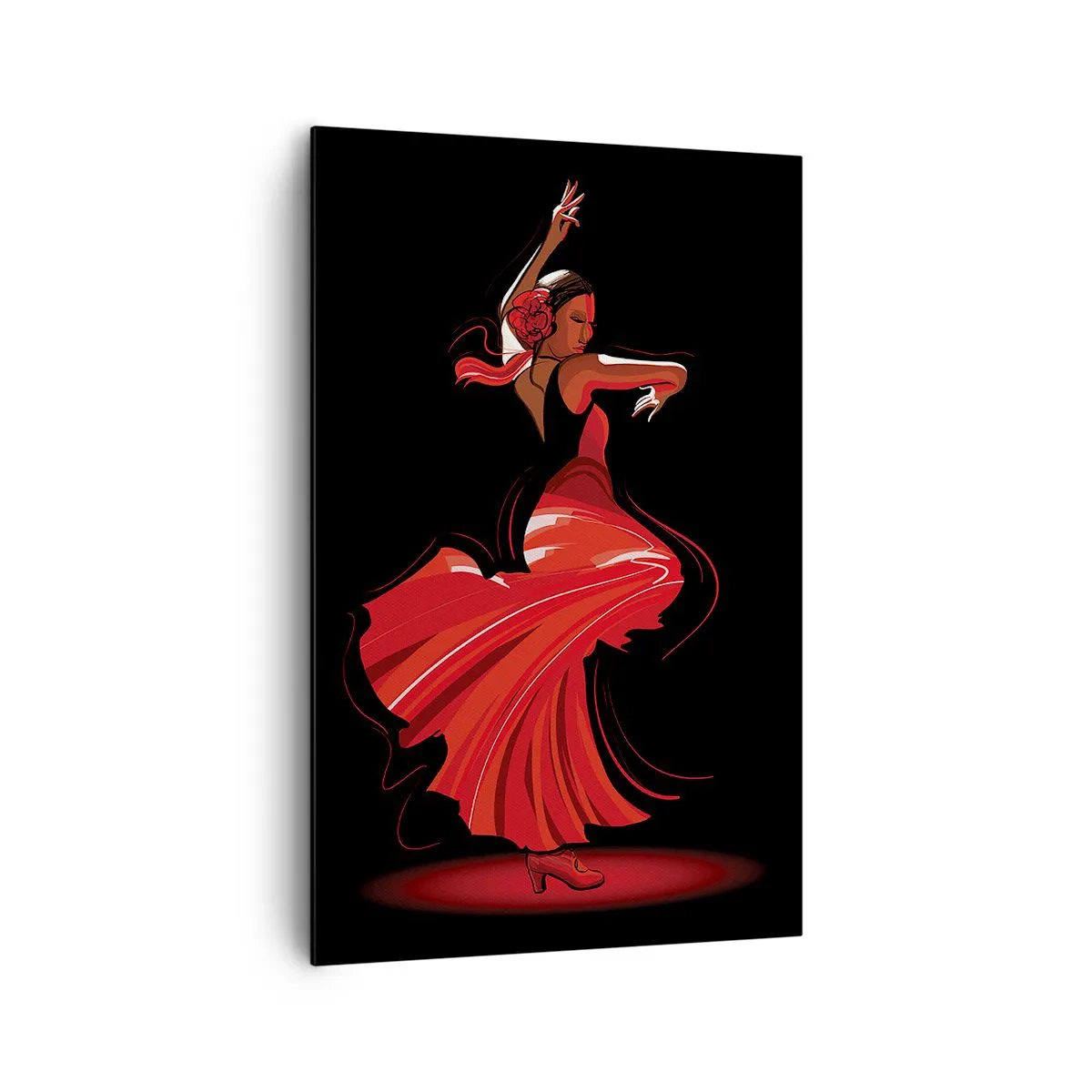 Cuadro sobre lienzo - Impresión de Imagen - Bailaora de flamenco con vestido rojo sobre fondo negro - 80x120cm - El espíritu ardiente del flamenco - Decoración de pared moderna para salón y dormitorio ARTTOR