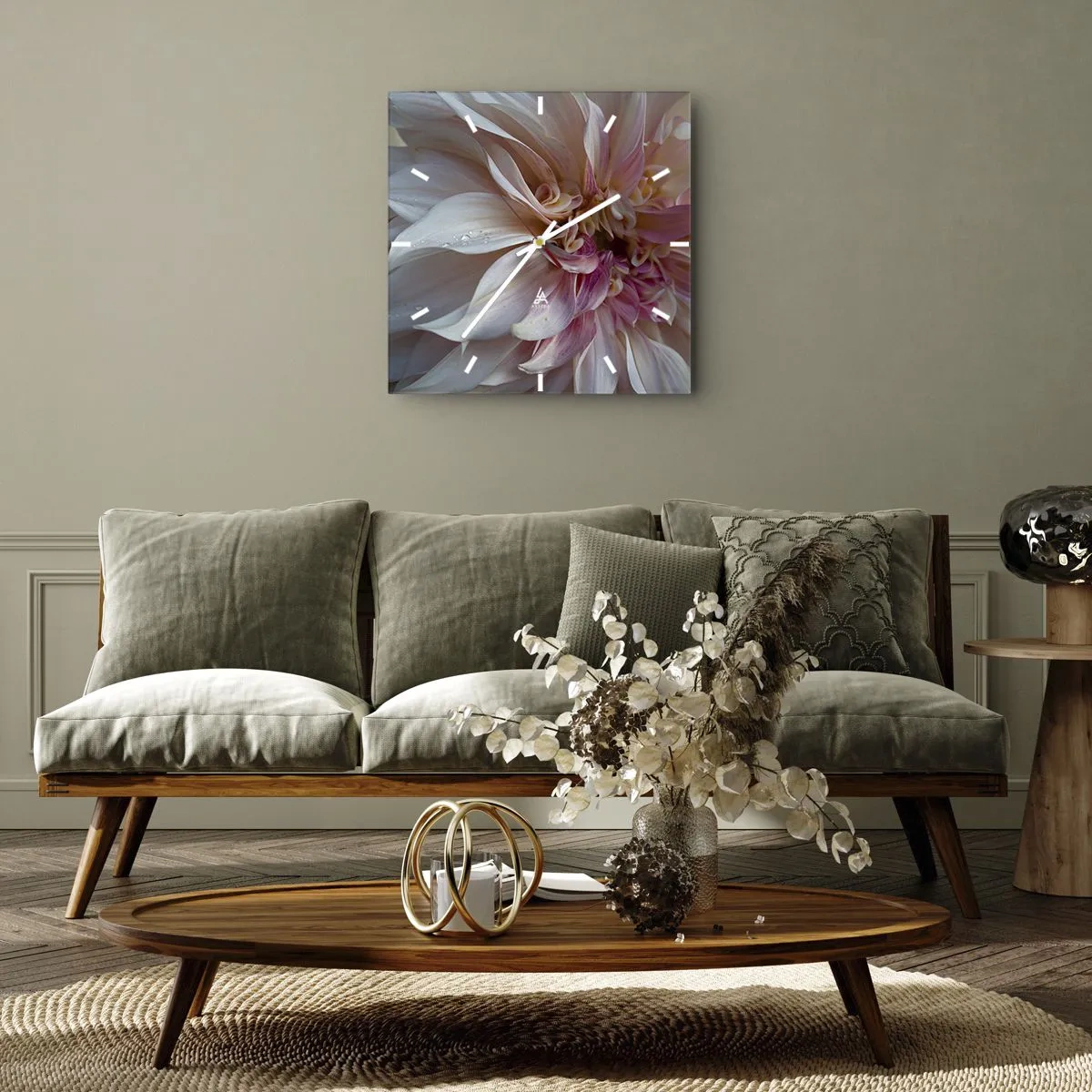 Reloj de pared - Reloj de vidrio - Primer plano de delicados pétalos de flores rosas con gotas de agua. - 30x30cm - Frescura floreciente - Decoración de pared moderna para salón y dormitorio ARTTOR