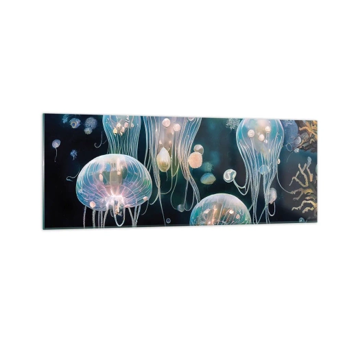 Cuadro sobre vidrio - Impresiones sobre Vidrio - Delicadas medusas en el mundo submarino - 140x50cm - Globos submarinos - Decoración de pared moderna para salón y dormitorio ARTTOR