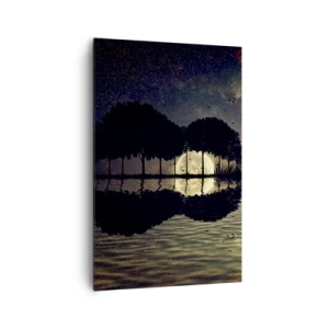 Cuadro sobre lienzo - Impresión de Imagen - Una noche mágica con árboles y la luna reflejada en el agua. - 80x120cm - Noche en el fin del mundo - Decoración de pared moderna para salón y dormitorio ARTTOR