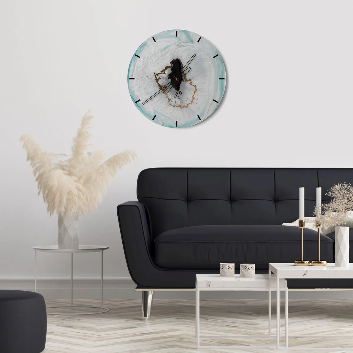 Reloj de pared - Reloj de vidrio - Patrón abstracto con efecto geoda y acentos dorados. - 30x30cm - Para acceder al interior - Decoración de pared moderna para salón, cocina y dormitorio ARTTOR