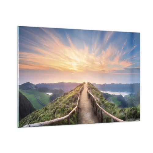 Cuadro sobre vidrio - Impresiones sobre Vidrio - Sendero en la cima de la colina con vista al atardecer - 100x70cm - Cerca del cielo - Decoración de pared moderna para salón y dormitorio ARTTOR