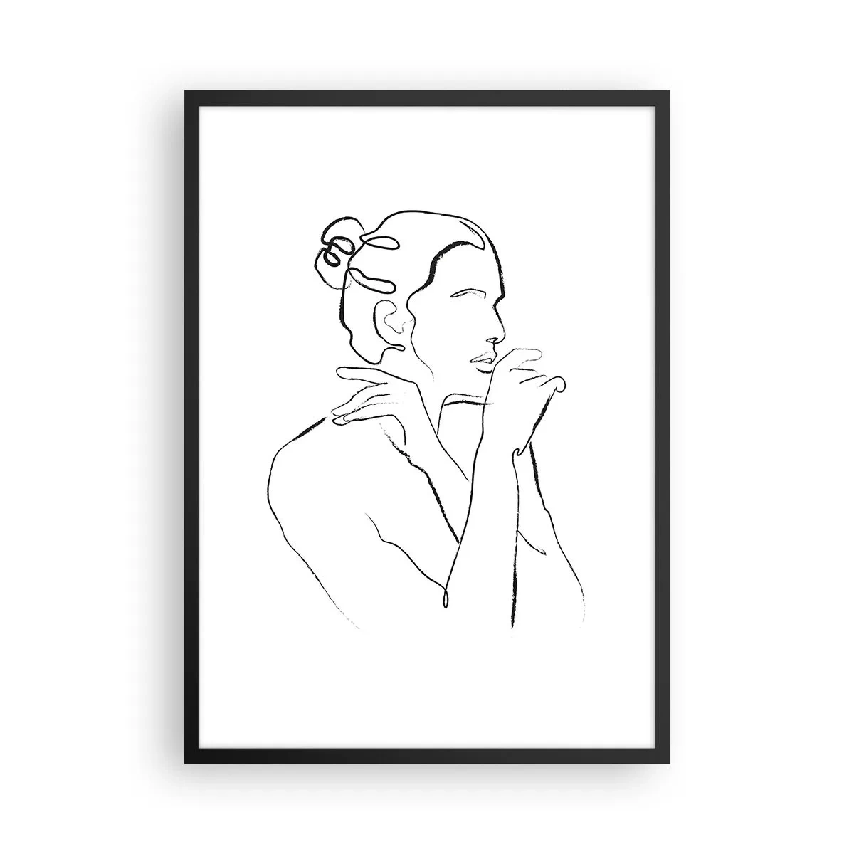 Póster en marco negro - Línea minimalista de una silueta femenina sobre un fondo blanco. - 50x70cm - Desnudo: un misterio sensual - Decoración de pared moderna para salón y dormitorio ARTTOR