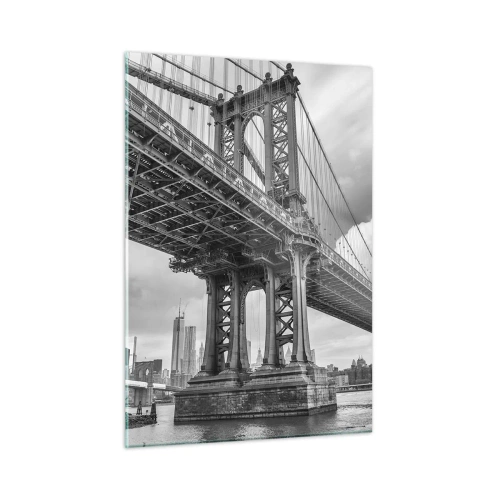 Cuadro sobre vidrio - Impresiones sobre Vidrio - Un puente colgante en un entorno monocromático - 50x70cm - Al corazón de la ciudad - Decoración de pared moderna para salón y dormitorio ARTTOR