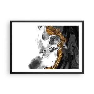Póster en marco negro - Una composición abstracta con acentos dorados y negros. - 70x50cm - Composición orgánica - Decoración de pared moderna para salón y dormitorio ARTTOR