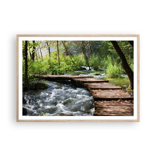 Póster en marco roble claro - Sobre una cascada de espuma - 100x70 cm