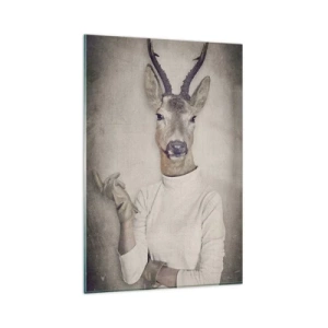 Cuadro sobre vidrio - Impresiones sobre Vidrio - Un tríptico con figuras de animales con ropa humana sobre un fondo artístico. - 80x120cm - Que los gestos hablen - Decoración de pared moderna para salón y dormitorio ARTTOR