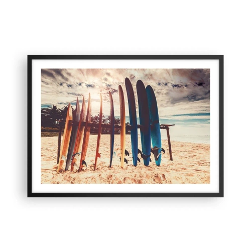 Póster en marco negro - Tablas de surf en la playa al atardecer - 70x50cm - Buenas noches, hasta mañana - Decoración de pared moderna para salón y dormitorio ARTTOR