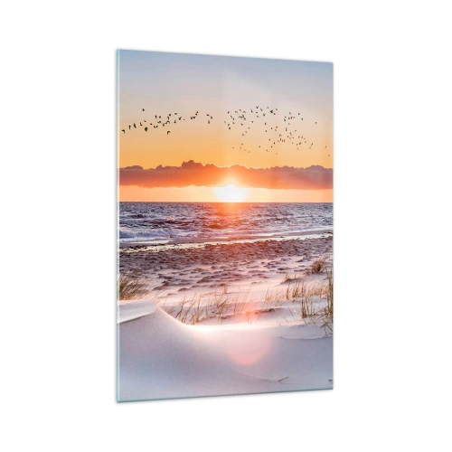 Cuadro sobre vidrio - Impresiones sobre Vidrio - Puesta de sol sobre el mar con vistas a las dunas - 70x100cm - Paisaje horizontal - Decoración de pared moderna para salón y dormitorio ARTTOR