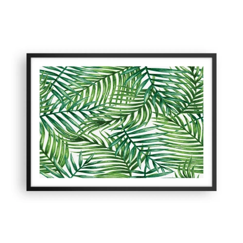 Póster en marco negro - Hojas de palmera tropical verde sobre un fondo claro - 70x50cm - Bajo el verde - Decoración de pared moderna para salón y dormitorio ARTTOR