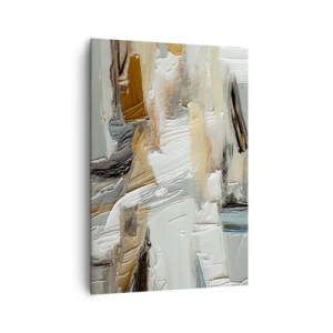 Cuadro sobre lienzo - Impresión de Imagen - Abstracción textural en tonos tierra y blanco. - 70x100cm - Estratificación de colores - Decoración de pared moderna para salón y dormitorio ARTTOR