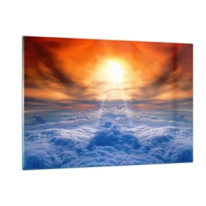 Cuadro sobre vidrio - Impresiones sobre Vidrio - Nubes iluminadas por los rayos del sol poniente - 120x80cm - Paisaje místico - Decoración de pared moderna para salón y dormitorio ARTTOR