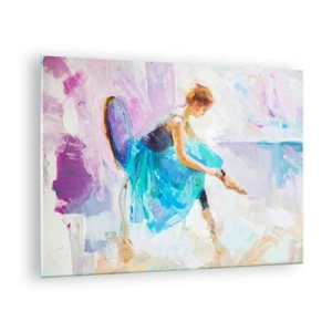 Cuadro sobre vidrio - Impresiones sobre Vidrio - Una bailarina con un vestido azul sobre un fondo impresionista. - 70x50cm - Gracia indescriptible, encanto sutil - Decoración de pared moderna para salón y dormitorio ARTTOR