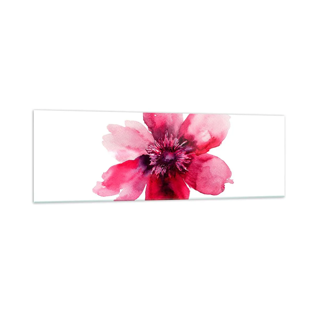 Cuadro sobre vidrio - Impresiones sobre Vidrio - Flor rosa en estilo acuarela sobre fondo blanco. - 160x50cm - Un beso con aroma a carmín - Decoración de pared moderna para salón y dormitorio ARTTOR