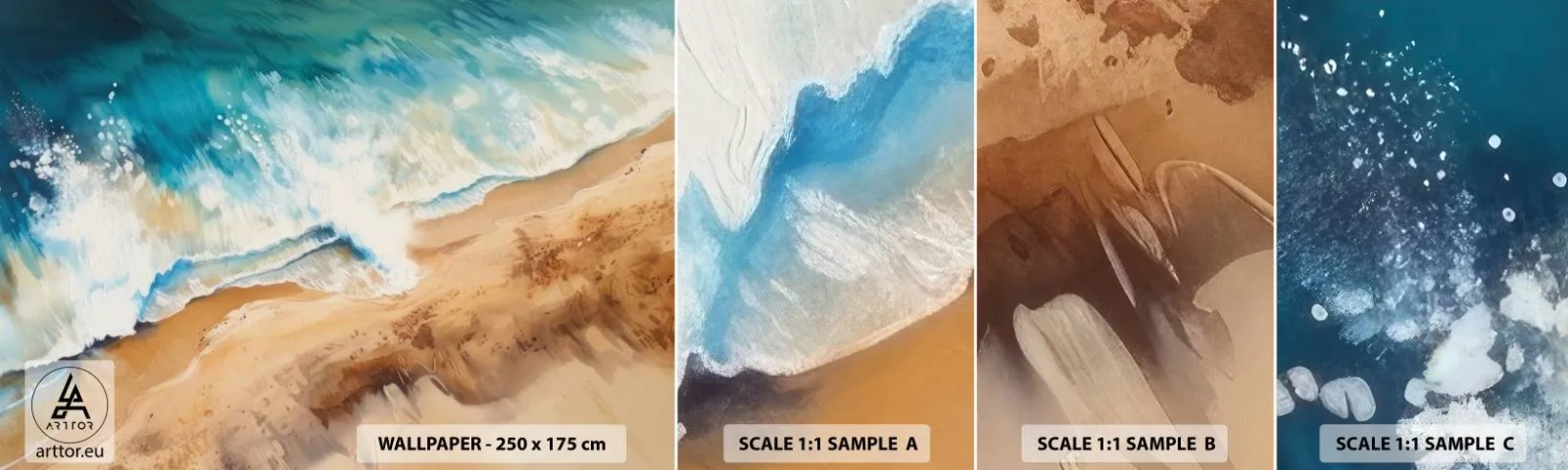 Muestra de fotomural autoadhesivo Deluxe Sticker - Olas recurrentes - Costa, Playa, Océano - 100x30 cm