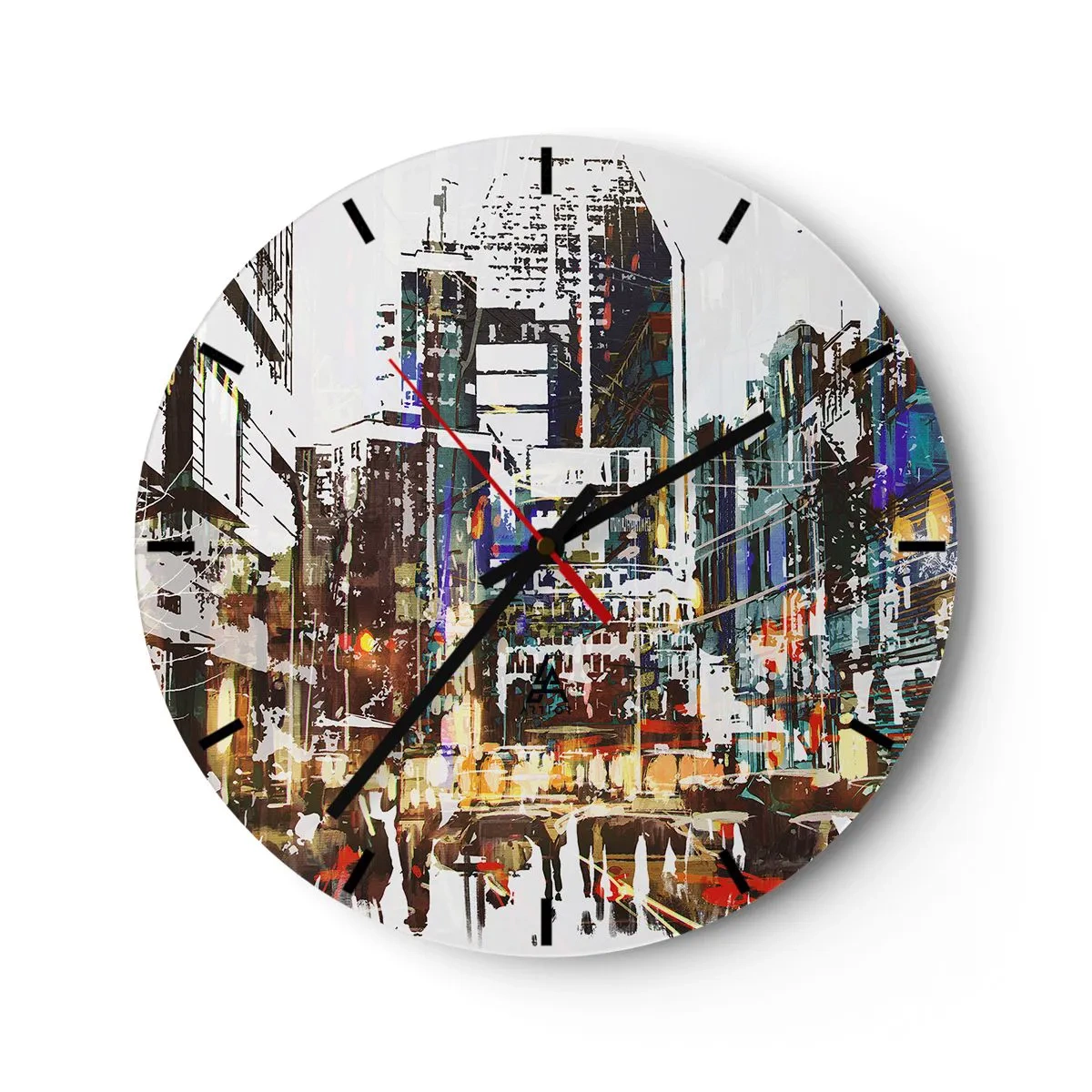 Reloj de pared - Reloj de vidrio - Ciudad parpadeante - 40x40 cm