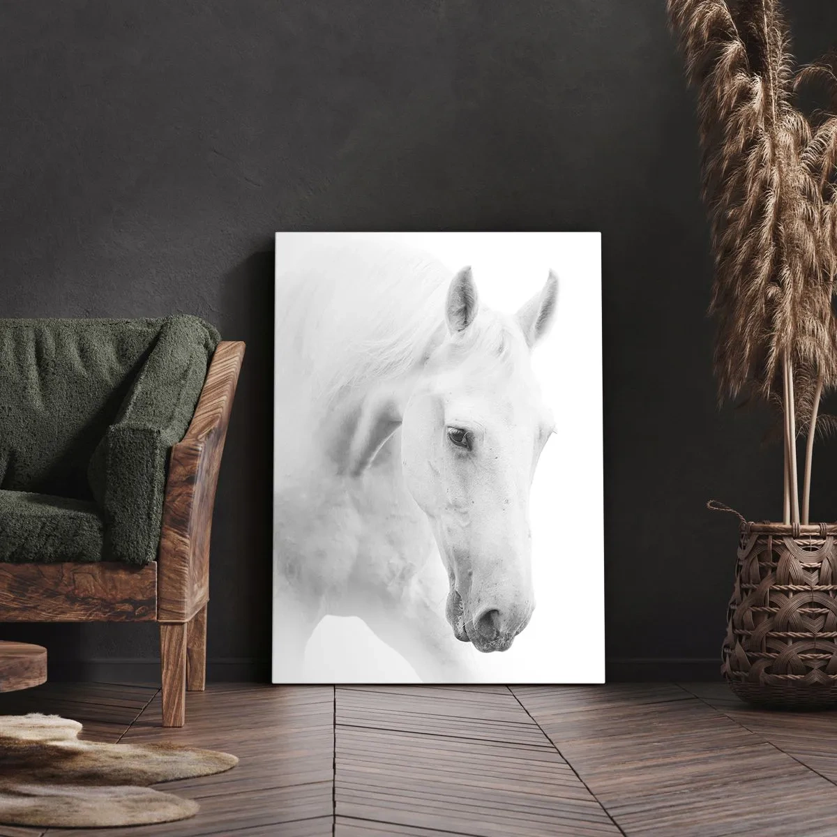 Cuadro sobre lienzo - Impresión de Imagen - Un retrato minimalista de dos caballos blancos. - 80x120cm - ¿Es esto realmente la amistad...? - Decoración de pared moderna para salón y dormitorio ARTTOR