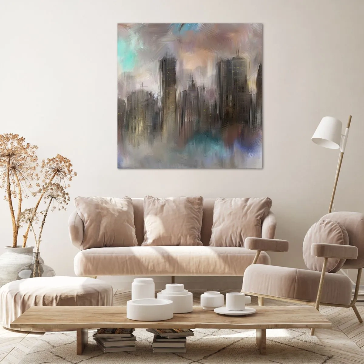 Cuadro sobre lienzo - Impresión de Imagen - Una composición de acero, piedra y niebla - 50x50 cm