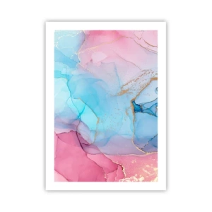Póster - Manchas abstractas en tonos rosa, azul y dorado. - 50x70cm - Reuniones y encuentros de colores - Decoración de pared moderna para salón y dormitorio ARTTOR
