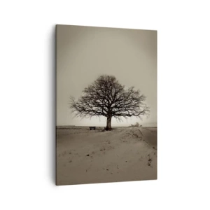 Cuadro sobre lienzo - Impresión de Imagen - Un árbol solitario en un campo sepia - 50x70cm - De aquí a la eternidad - Decoración de pared moderna para salón y dormitorio ARTTOR