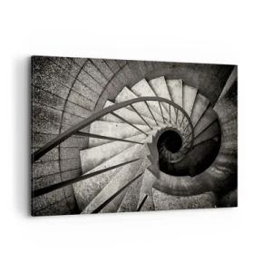 Cuadro sobre lienzo - Impresión de Imagen - Escalera de caracol en blanco y negro de estilo moderno. - 120x80cm - Escaleras arriba, escaleras abajo - Decoración de pared moderna para salón y dormitorio ARTTOR