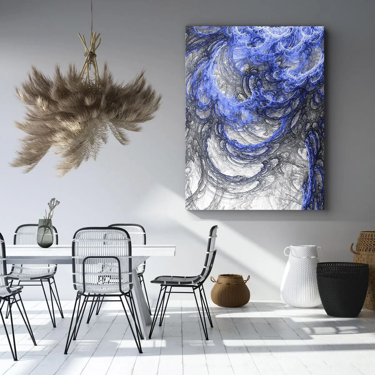 Cuadro sobre lienzo - Impresión de Imagen - Ondas abstractas en tonos azules y grises - 70x100cm - El nacimiento de una ola - Decoración de pared moderna para salón y dormitorio ARTTOR