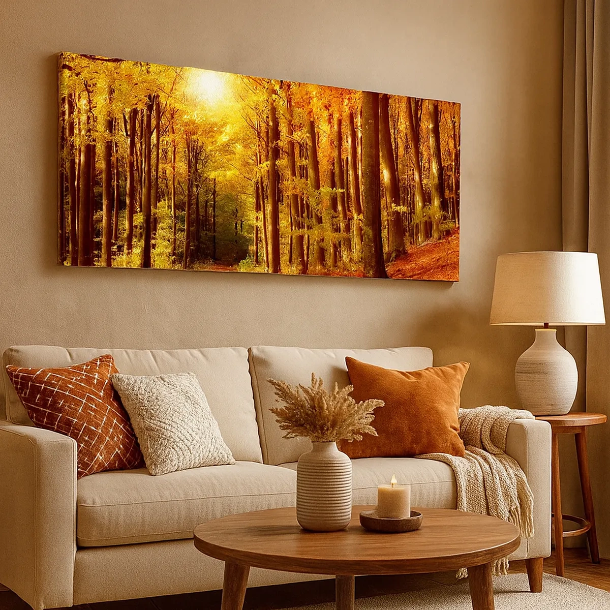 Cuadro sobre lienzo - Impresión de Imagen - Un otoño dorado en una carretera forestal - 30x30 cm