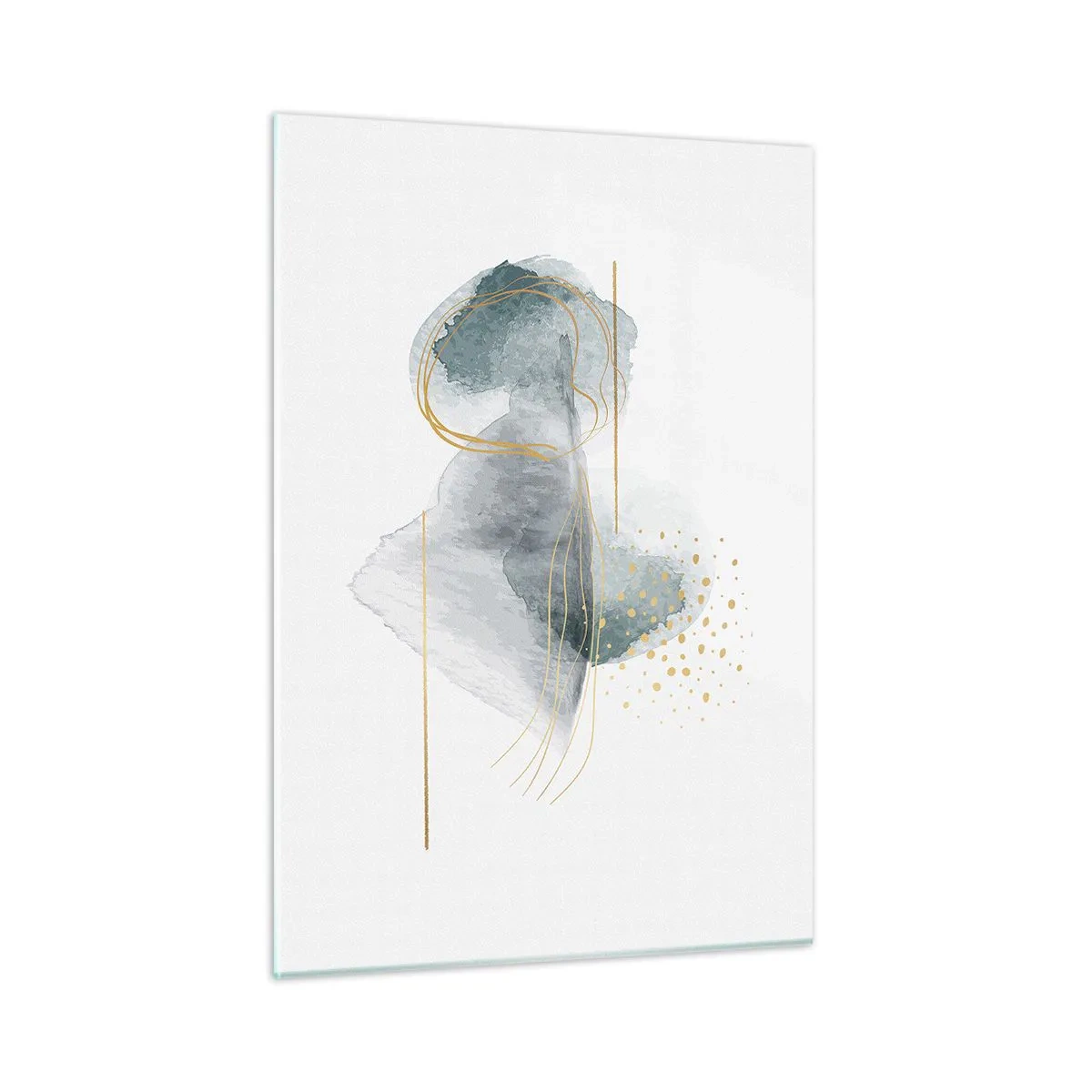 Cuadro sobre vidrio - Impresiones sobre Vidrio - Una composición abstracta de gris con acentos dorados. - 50x70cm - Sobre la relación entre el gris y el oro - Decoración de pared moderna para salón y dormitorio ARTTOR