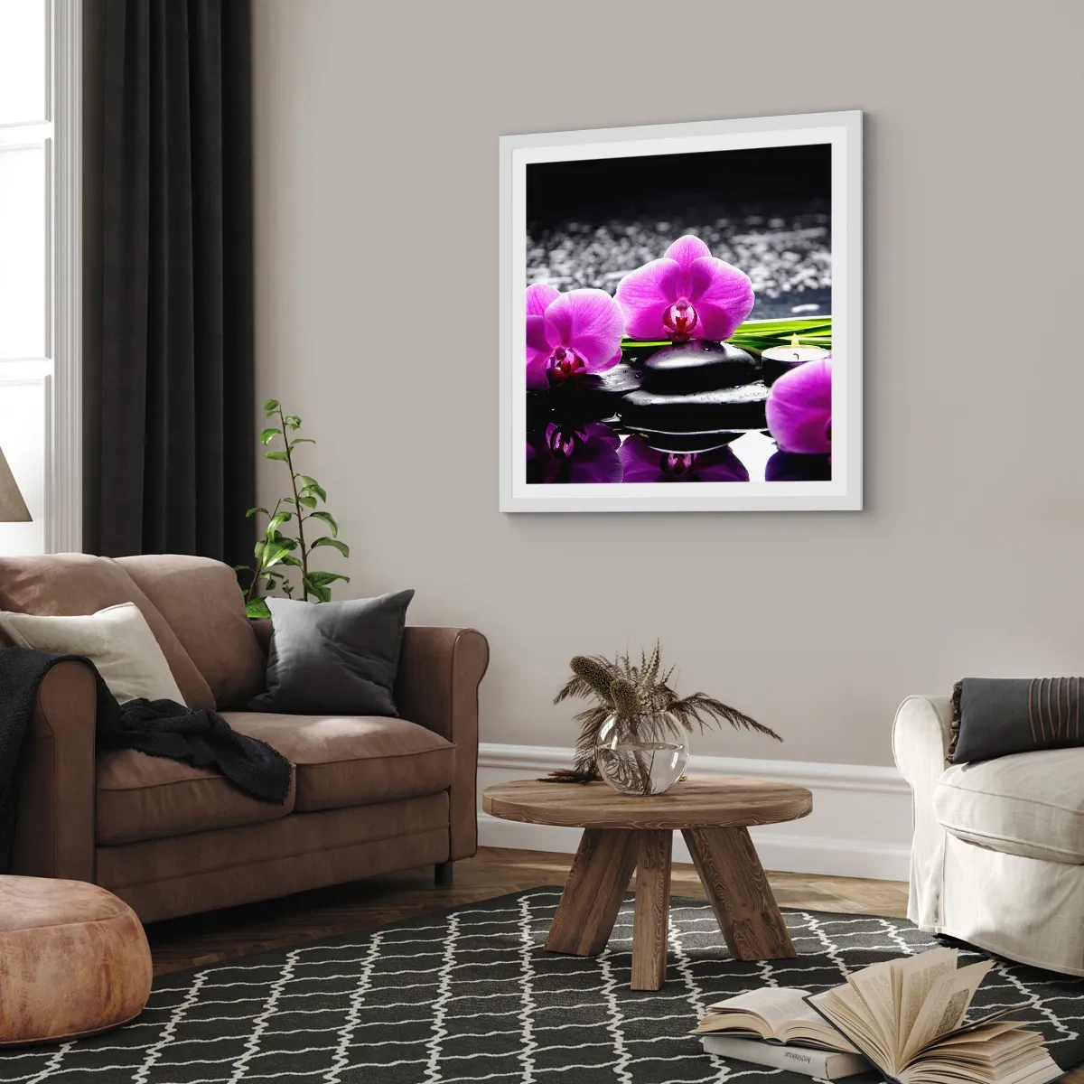 Póster en marco blanco - Ahogarse en la paz y la tranquilidad - 40x40 cm