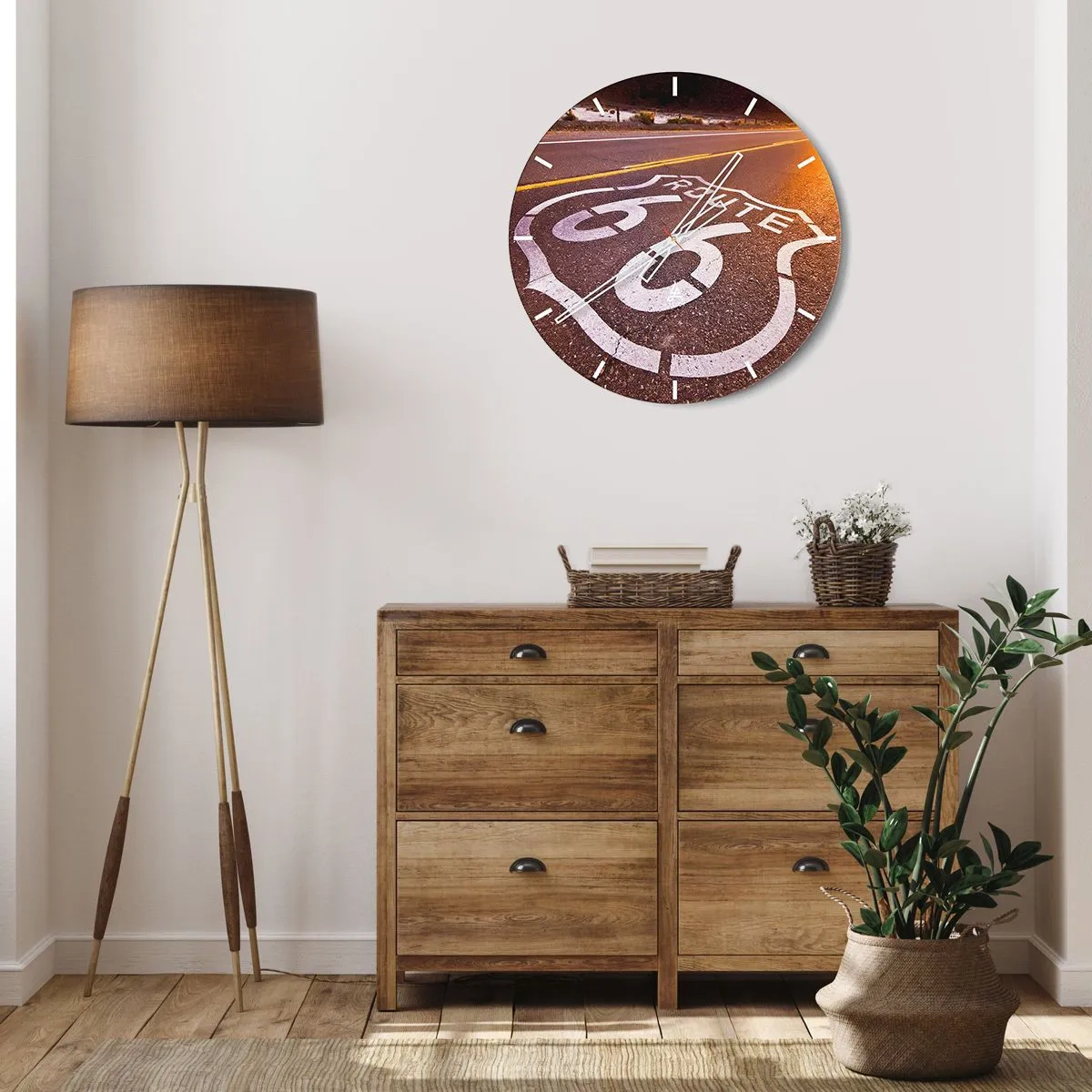 Reloj de pared - Reloj de vidrio - La famosa Ruta 66 - 40x40 cm