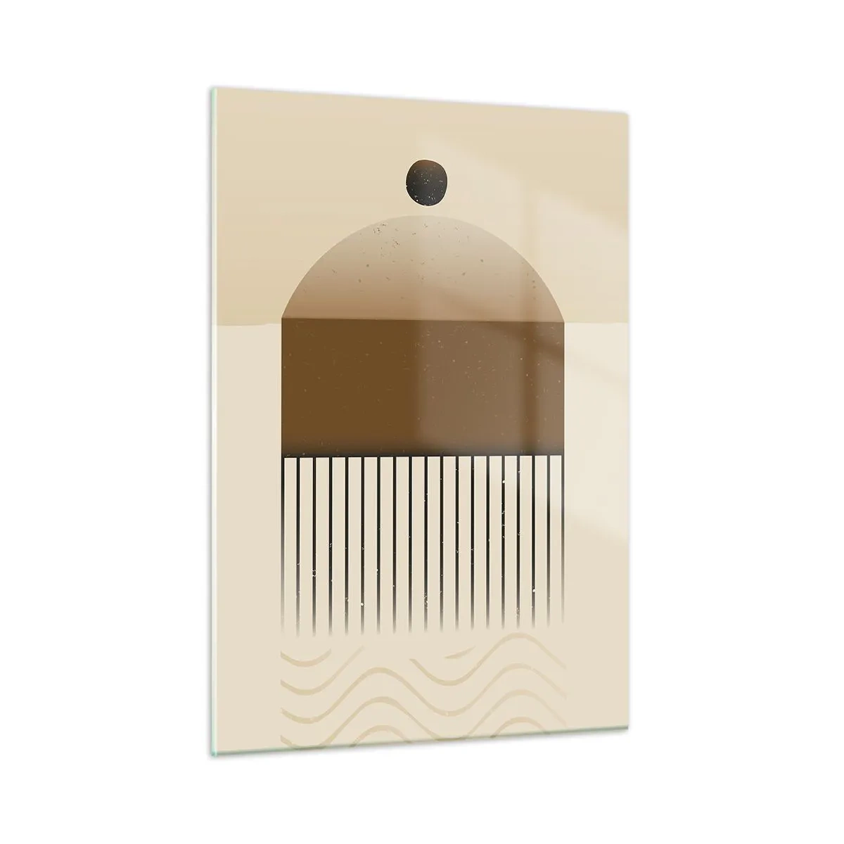 Cuadro sobre vidrio - Impresiones sobre Vidrio - Abstracción beige y marrón con formas geométricas y líneas. - 50x70cm - Varios estados - Decoración de pared moderna para salón y dormitorio ARTTOR