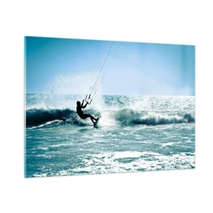 Cuadro sobre vidrio - Impresiones sobre Vidrio - Kitesurfista en las olas del océano en un día soleado - 100x70cm - Déjate llevar - Decoración de pared moderna para salón y dormitorio ARTTOR
