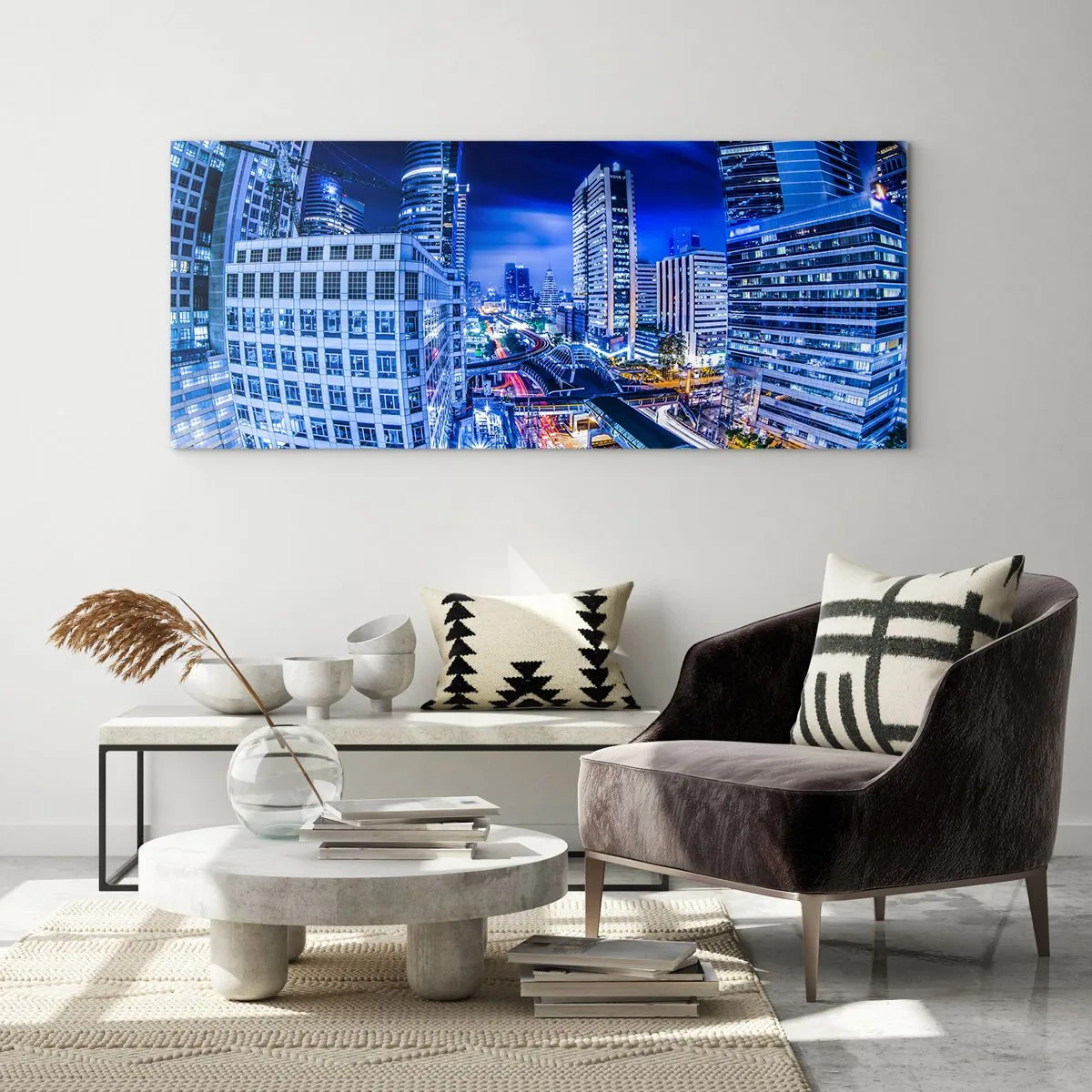 Cuadro sobre vidrio - Impresiones sobre Vidrio - Ritmos de la ciudad nocturna - 100x40 cm