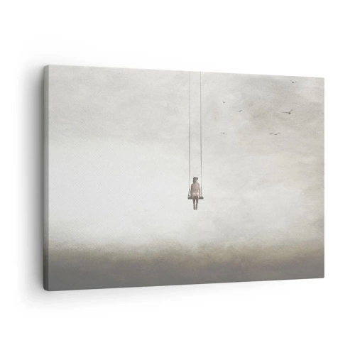 Cuadro sobre lienzo - Impresión de Imagen - Una figura en un columpio suspendida en el espacio. - 70x50cm - El niño que llevamos dentro - Decoración de pared moderna para salón y dormitorio ARTTOR