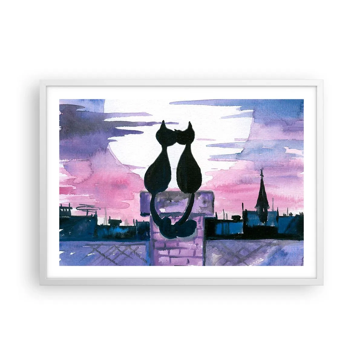 Póster en marco blanco - Cita bajo la luna - 70x50 cm