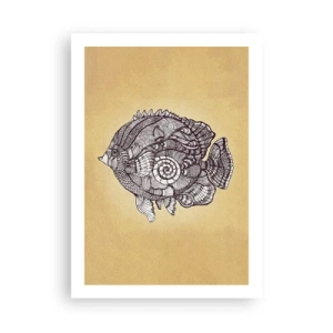 Póster - Pez artístico estilo mandala sobre fondo beige - 50x70cm - De un océano de ornamentos - Decoración de pared moderna para salón y dormitorio ARTTOR