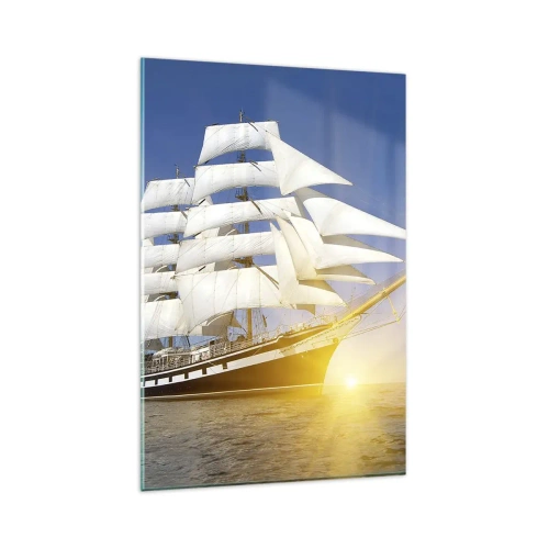 Cuadro sobre vidrio - Impresiones sobre Vidrio - Un velero en el mar a la luz del sol poniente. - 80x120cm - Su tiempo nunca pasará - Decoración de pared moderna para salón y dormitorio ARTTOR