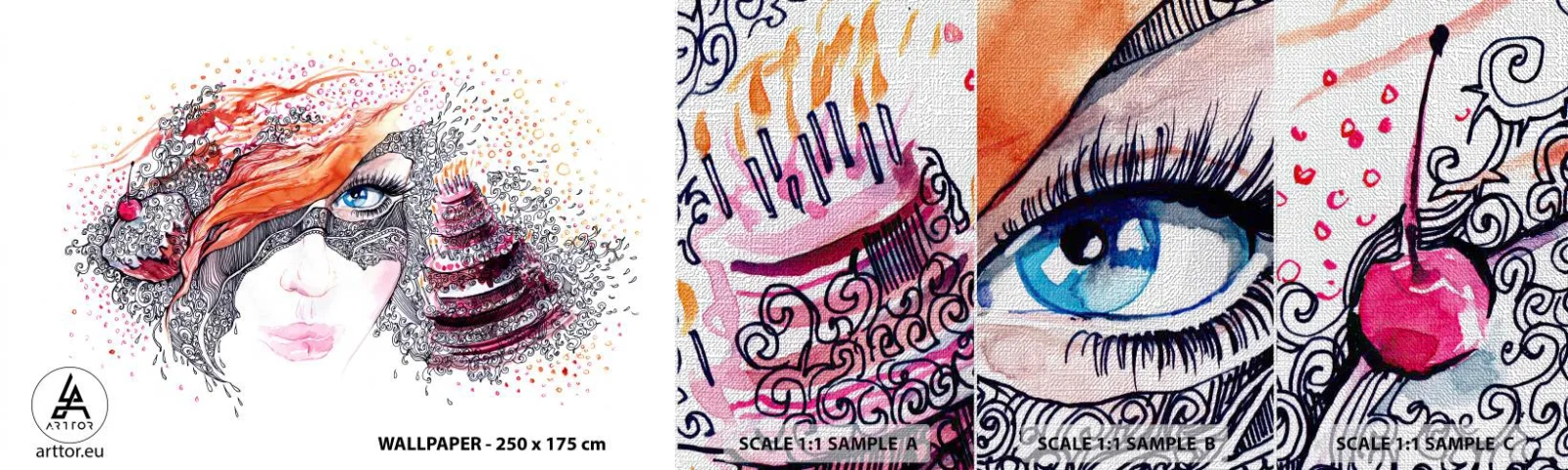 Muestra de fotomural Premium Canvas - Con ella cada día es una fiesta - Abstracción, cara de mujer, Pastel - 100x30 cm