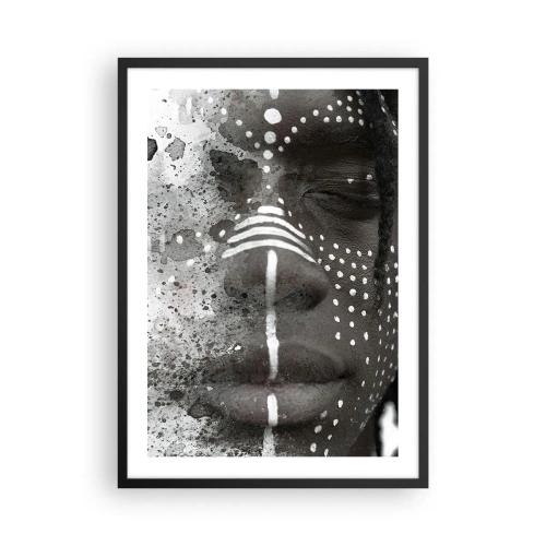 Póster en marco negro - Retrato abstracto con patrones en blanco y negro en la cara. - 50x70cm - Descubrimiento del espíritu original - Decoración de pared moderna para salón y dormitorio ARTTOR