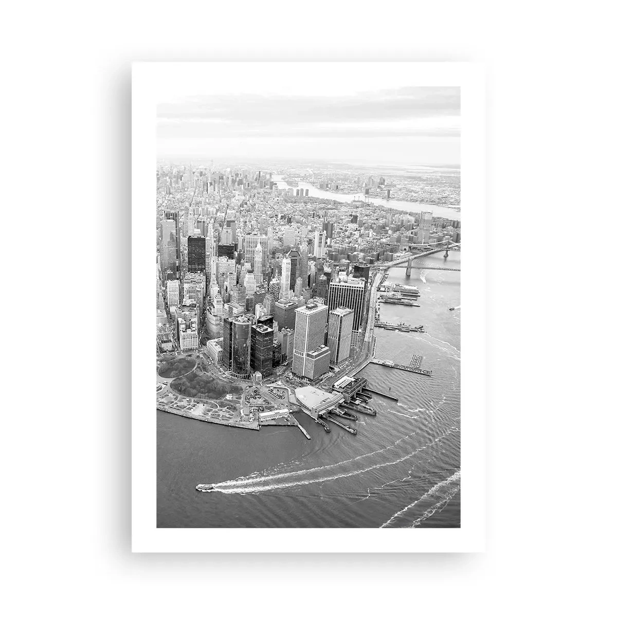 Póster - Un panorama en blanco y negro de la ciudad con vista al agua. - 50x70cm - ¿Cómo no amar este lugar? - Decoración de pared moderna para salón y dormitorio ARTTOR