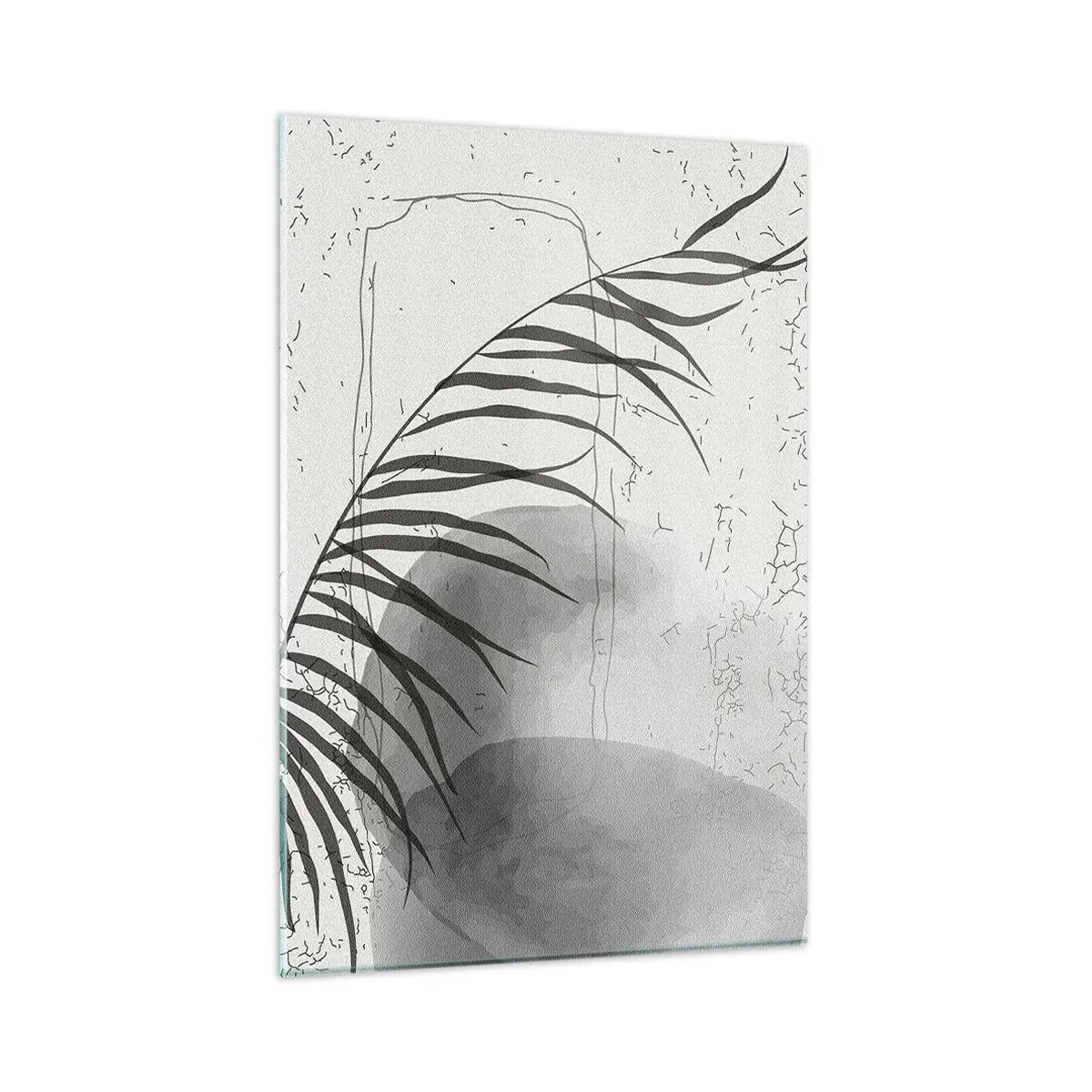 Cuadro sobre vidrio - Impresiones sobre Vidrio - Un delicado motivo de hojas de palma sobre un fondo claro en estilo escandinavo. - 80x120cm - El sutil exotismo de la naturaleza - Decoración de pared moderna para salón y dormitorio ARTTOR