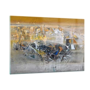 Cuadro sobre vidrio - Impresiones sobre Vidrio - Abstracción artística en oro, plata y gris. - 120x80cm - Todo se pondrá en su sitio - Decoración de pared moderna para salón y dormitorio ARTTOR