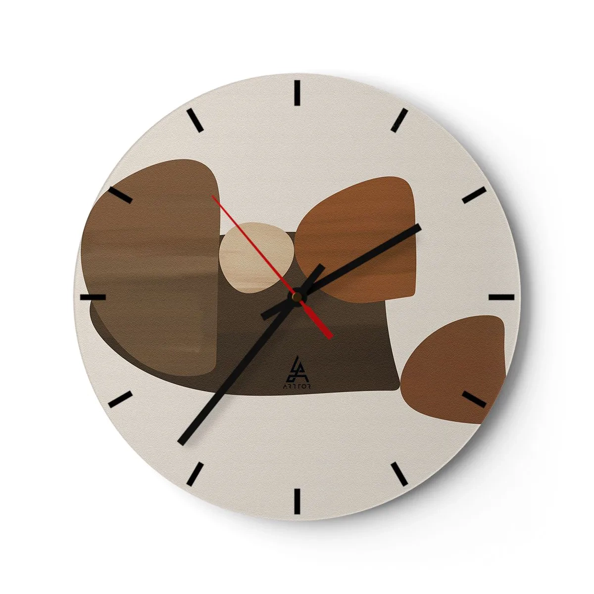 Reloj de pared - Reloj de vidrio - Formas abstractas en tonos marrones sobre un fondo beige - 30x30cm - Composición en bronce - Decoración de pared moderna para salón, cocina y dormitorio ARTTOR