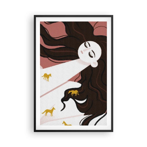 Póster en marco negro - Sueño de caballos dorados - 61x91 cm