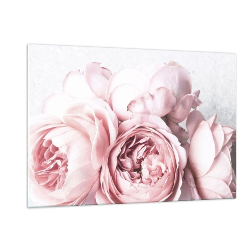 Cuadro sobre vidrio - Impresiones sobre Vidrio - Primer plano de flores de peonía rosa con luz suave - 120x80cm - Para los románticos - Decoración de pared moderna para salón y dormitorio ARTTOR