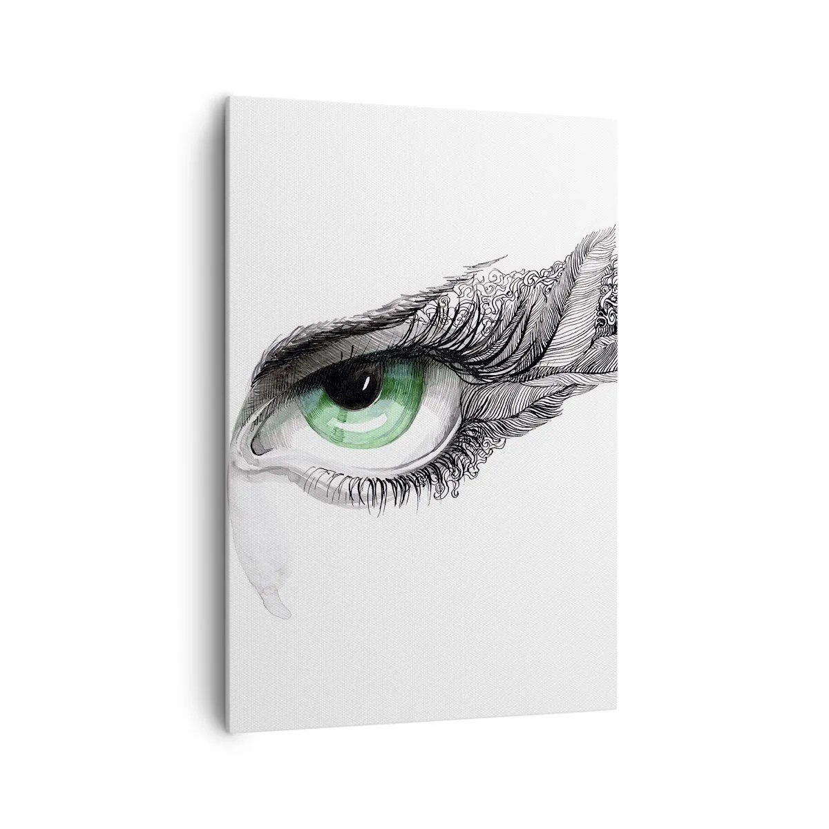 Cuadro sobre lienzo - Impresión de Imagen - Ojo artístico con iris verde y detalles de dibujo. - 70x100cm - Hermosa y lista para atacar - Decoración de pared moderna para salón y dormitorio ARTTOR