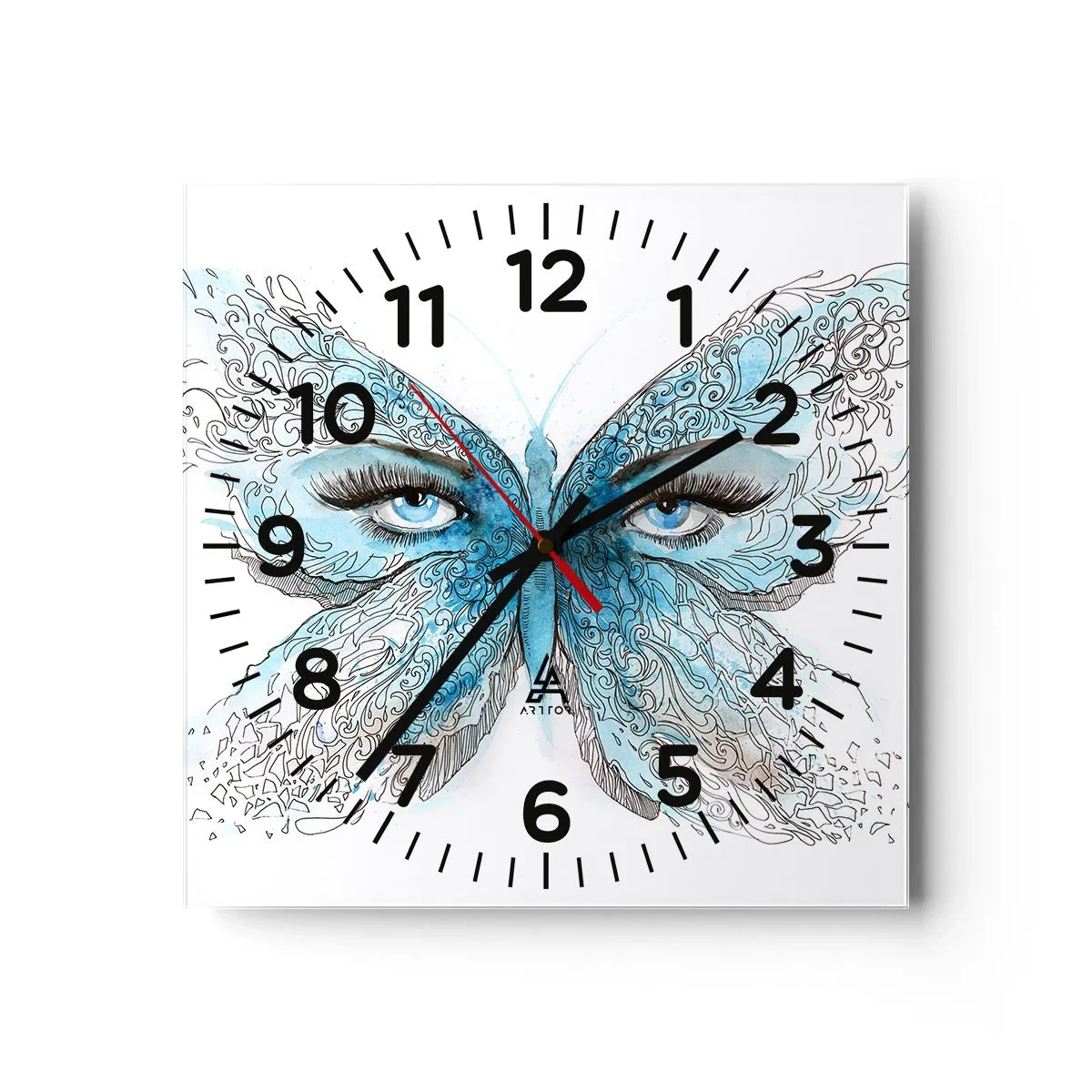 Reloj de pared - Reloj de vidrio - Mirada de mariposa - 30x30 cm