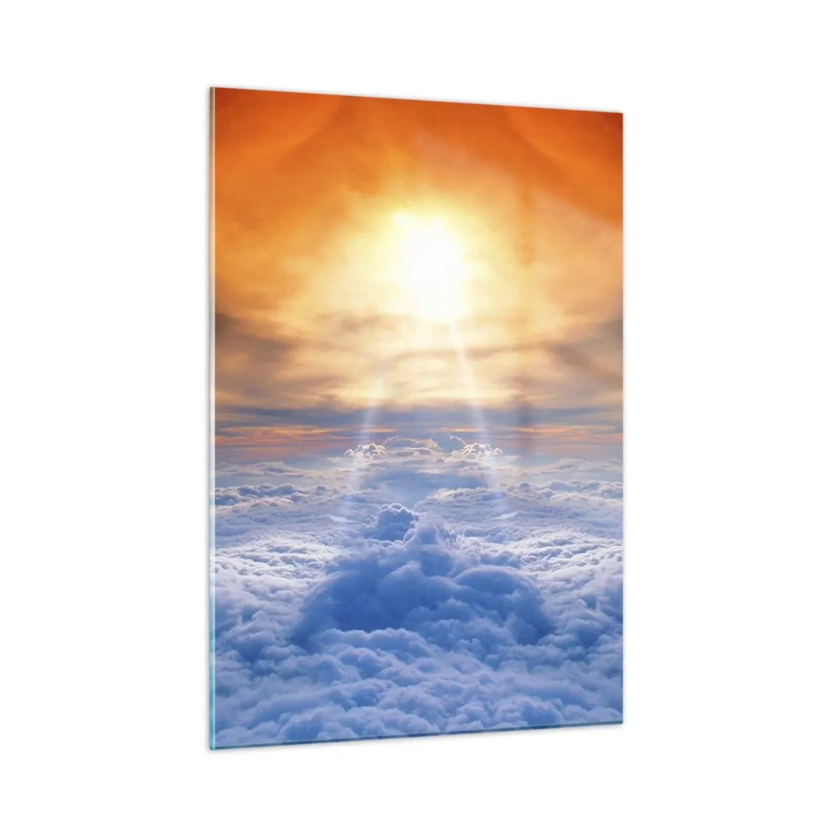Cuadro sobre vidrio - Impresiones sobre Vidrio - Nubes iluminadas por los rayos del sol poniente - 50x70cm - Paisaje místico - Decoración de pared moderna para salón y dormitorio ARTTOR